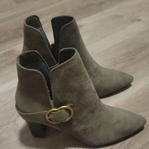 Shoe Republic LA Olive Gree Ankle Boots with Gold Accent